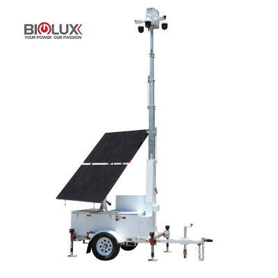 HiSOLO Mobile Solar Surveillance Trailer With 7m Manual Mast for Outdoor Security