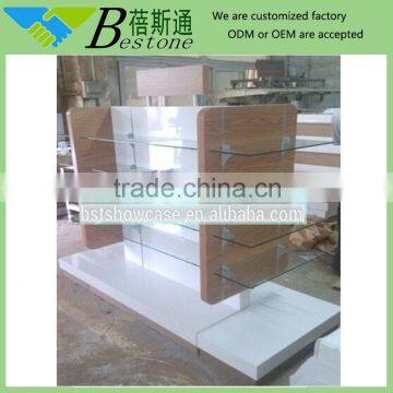 Modern tempered glass wood gondola shelving for supermarket, gondola carts