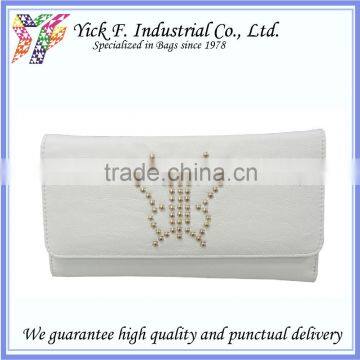 Elegant Butterfly studs PU Leather White Color Women Long Wallet