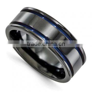 Newest Design 8mm Black Titanium Ring with Anodized Grooves