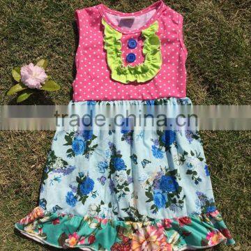 kids fancy frocks designs bib slveeless flowers printing baby girls wholesale boutique dress