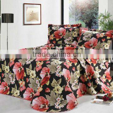 3 Pcs Gorgeous Sanded Quilt Bed Set Flower Design In Red Black Green Color