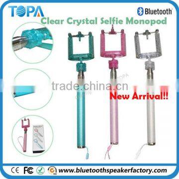 2014 New Arrival!!Clear Crystal Adjustable ball head selfie stick for Best Christmas Gift