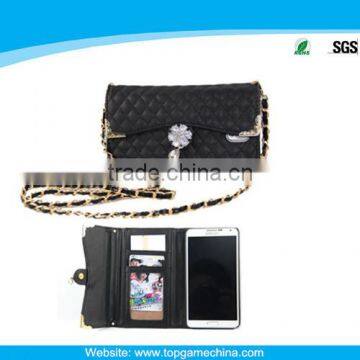 Wallet leather case for samsung galaxy note 3 with hand chain