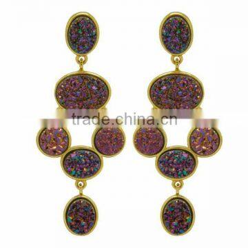 Earring with natural stone, gold plated