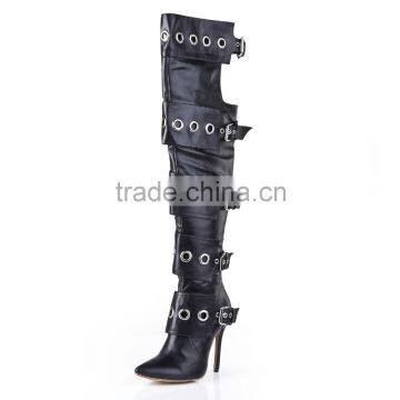 Over the Knee Lace up Boots Front Round Metal Embelished Thigh High Boots Cut Out Knee High Gladiator Boots photo-3