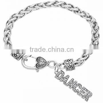 Genuine Austrian Clear Crystal "Dancer" Charm Chain Link Bracelet photo-2