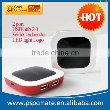 2 ports USB hub 2.0 HUB with Multi-card Reader Combo for SD/MMC/M2/MS MP-All In One