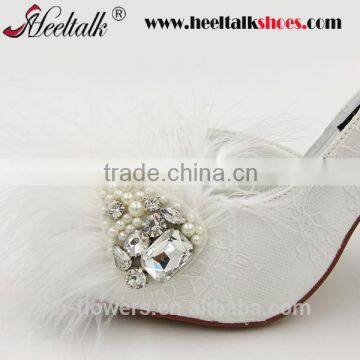 Rhinestone pure white high heel wedding shoes