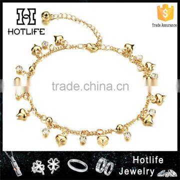 2016 latest style stainless steel love&crystal gold anklet designs