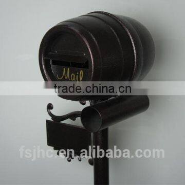 Barrel design mailbox/waterproof mailbox/Standing mailbox with newspaper holder