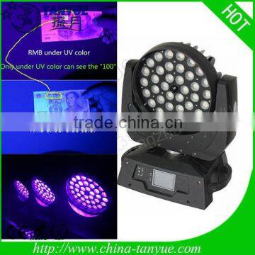 2015 hot sell RGBWAUV 6in1 zoom 36*18W moving head wash stage light