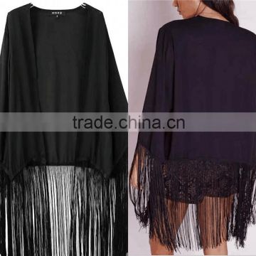 Sexy Design Black Color Polyester With Long Tassels Designer Short Kaftans