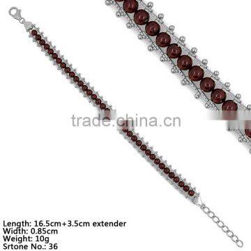 BXA5-008 925 Sterling Silver Jewelry, Silver garnet Bracelet, Heavy Sterling Silver with Red Garnet