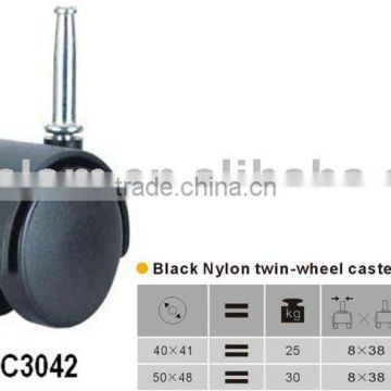 black nylon twin-wheel furniture castor plain bearing