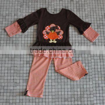 Cute Turkey Embroidery Newborn Girls Thanksgiving Outfits