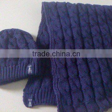 2012 Trendy Wool Blend Cable Knitting Winter hat scarf set