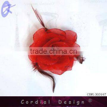 2013 Handmade Fashion Fabric Feather Hair Flower For Brooch and Hand Flowers