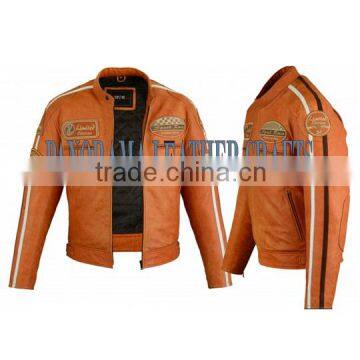 orange bikers leather jacket/ patches motorcycle leather jacket