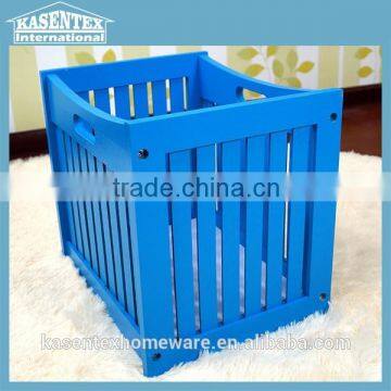 Blue Wooden Storage Basket Solid Pine Wood Storage Basket