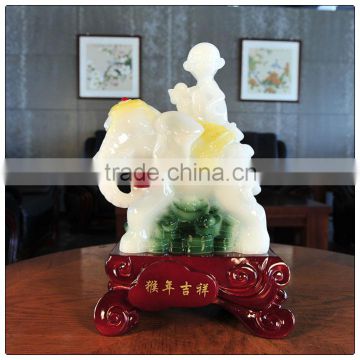 Resin white jade color monkey in the elephant statue ,chinese zodiac statue