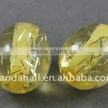 Resin Beads, with Silver Strip, Oval, Yellow, 15x12mm, hole: 2mm(RESI-S206-1)