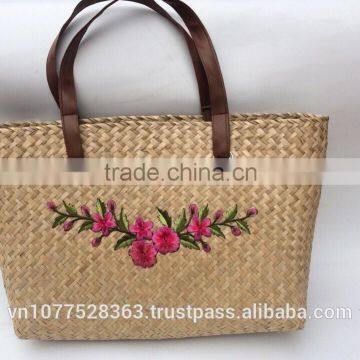 High quality best selling natural sea grass shopping handbag with leather handle from vietnam