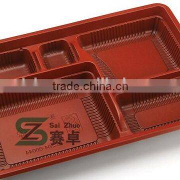 900ml 5 compartment red black disposable plastic take away box