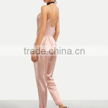 Bodysuits Latest Fashion Design Women Clothing Pink Spaghetti Strap Cowl Neck Backless Jumpsuit photo-4