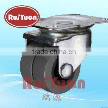 2" diameter Dual Wheel Caster with a PU wheel, Top Plate connector, and Plain bore