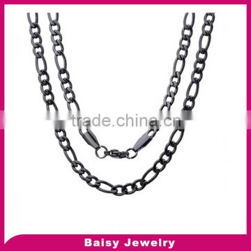 china products prices 4mm black plated Men's stainless steel Figaro chain necklace wholesale