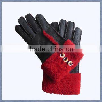 2015 hot sale coloured leather gloves with fur lining