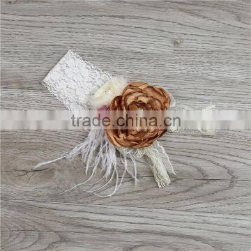 latest fashion cute white and brown flower hairbands fancy baby girl kids bulk hair accessories