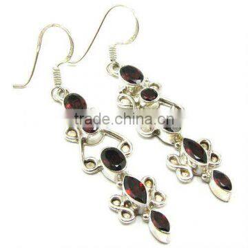 925 Sterling Silver Garnet Semi Precious Gemstone Earrings