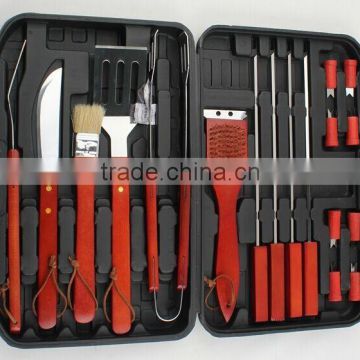 18 pcs traditional wood handle BBQ set with carry case