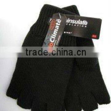 mens black thinsulate lined half fingers knit glove