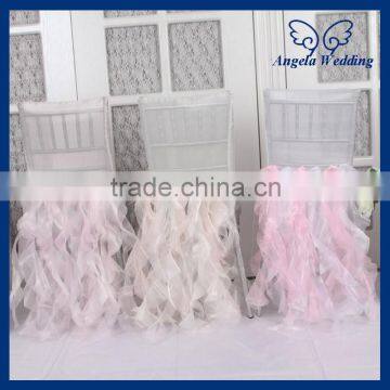 CH005AA Hot Sale Custom Made Fancy Nice Organza Ruffled Curly Willow White Peach Pink Chair Covers