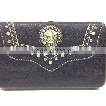 Golden star concho studded genuine leather western style cowboy wallets