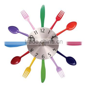 Colorful Metal Kitchen Wall Clock with fork and knife