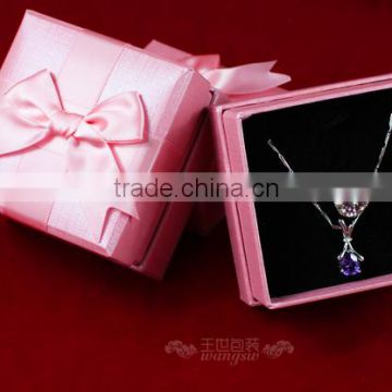 beautiful pink jewelry gift paper packaging box with black sponge and pink ribbon