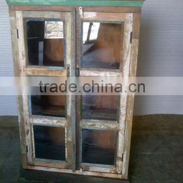 VINTAGE RECYCLE WOOD AND GLASS CABINET