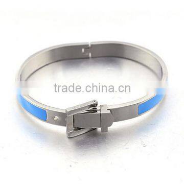Fashion Women Enamel Spring Bracelet Fine Jewelry Stainless Steel Belt Sivler Cuff Bangle photo-3