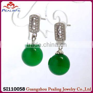 2014 fashion wholesale chrysoprase 925 sterling silver earring post