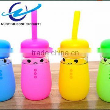 Hot Sale Cartoon Glass Water Bottle Mini Big Bai Silicone Cup Sleeve photo-2