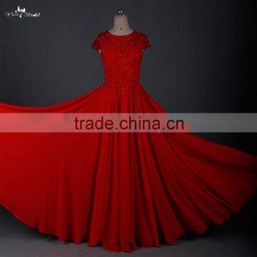 RSE666 Cap Sleeve Flowing Chiffon Free Shipping Custom-Made Long Red Prom Dresses