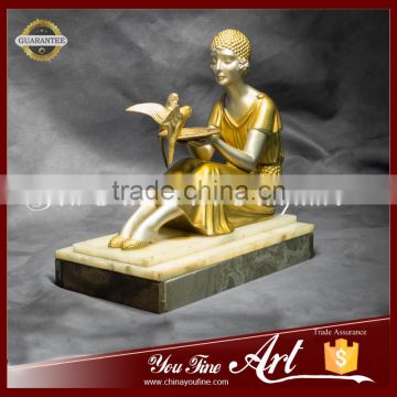 Hold Bird Bronze Golden Sitting Girl Sculpture