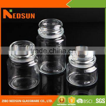 Clear different size glass candle jar with lid