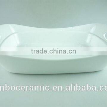 White Ceramic Baking Dish Rectangular Unique Shape Set 2 Hotel / Restaurant Large Bakeware Set photo-4