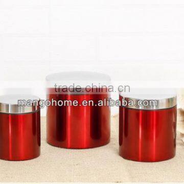 Red Enamel Coffee Bean Storage Metal Food Canister for Kitchen photo-4