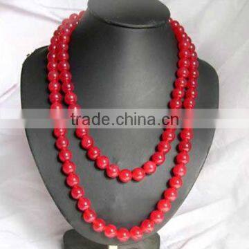 35" 10mm red round jade necklace